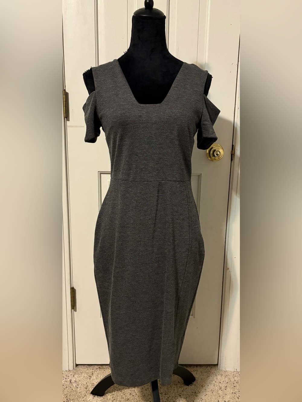 EXPRESS Cold-Shoulder Sheath Dress in Charcoal Gray